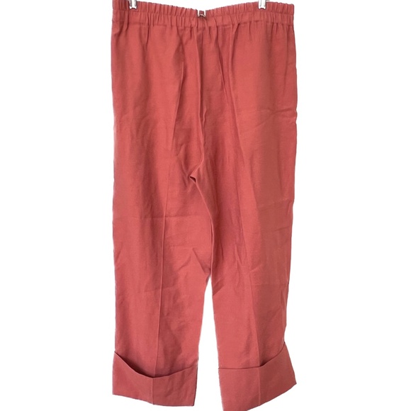Zara Wide Leg Pants Cropped Cuffs Size XL Orange Brown Elastic Waist New NWT - Picture 4 of 9